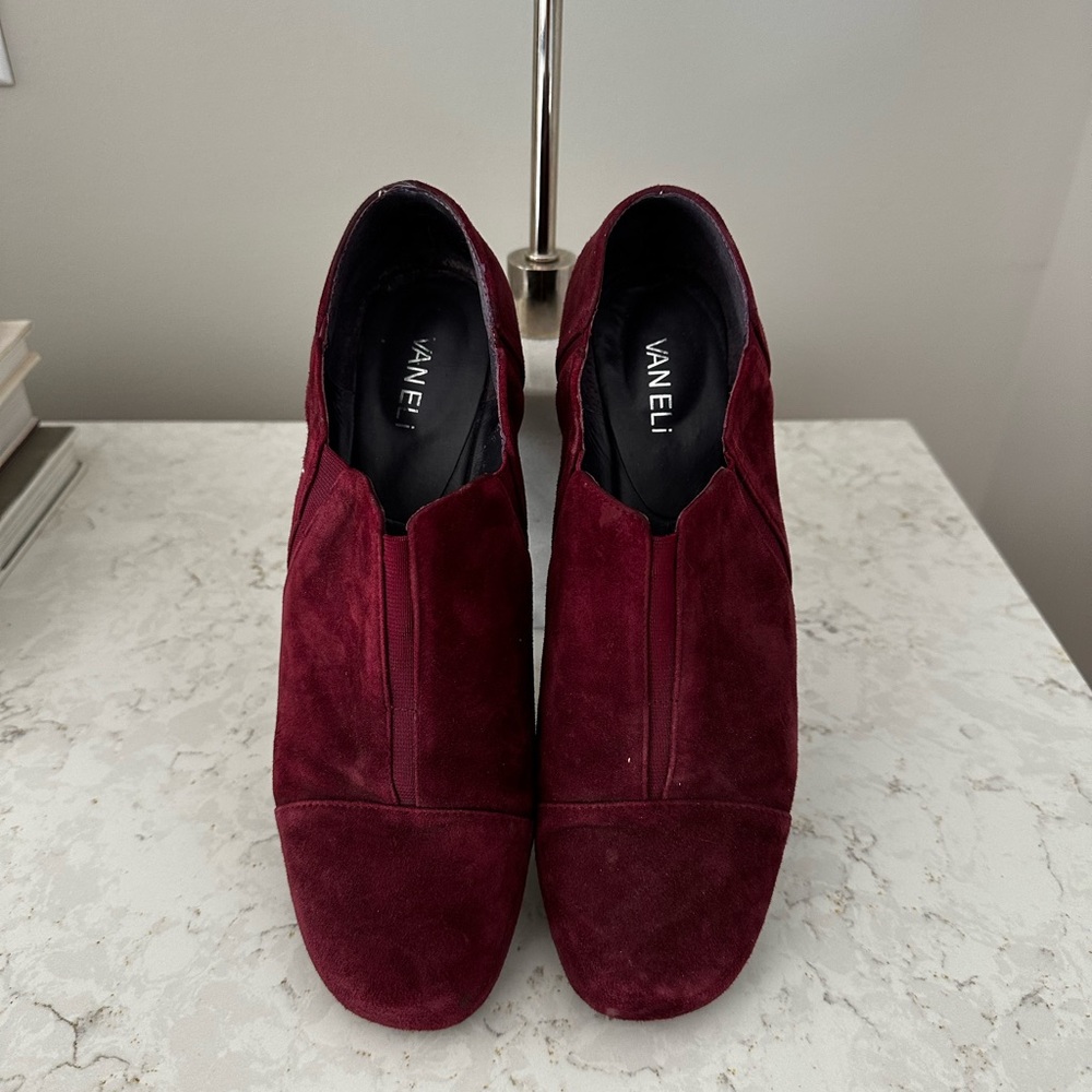 Vaneli Deep Red Suede Ankle Boots